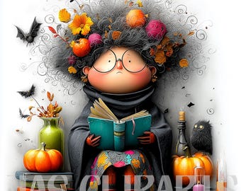18 Witch Learning Spells Clipart: Halloween Watercolor Clipart magical WItch, Scrapbooking,  JunkJournal Stickers and Crafts, Card Making
