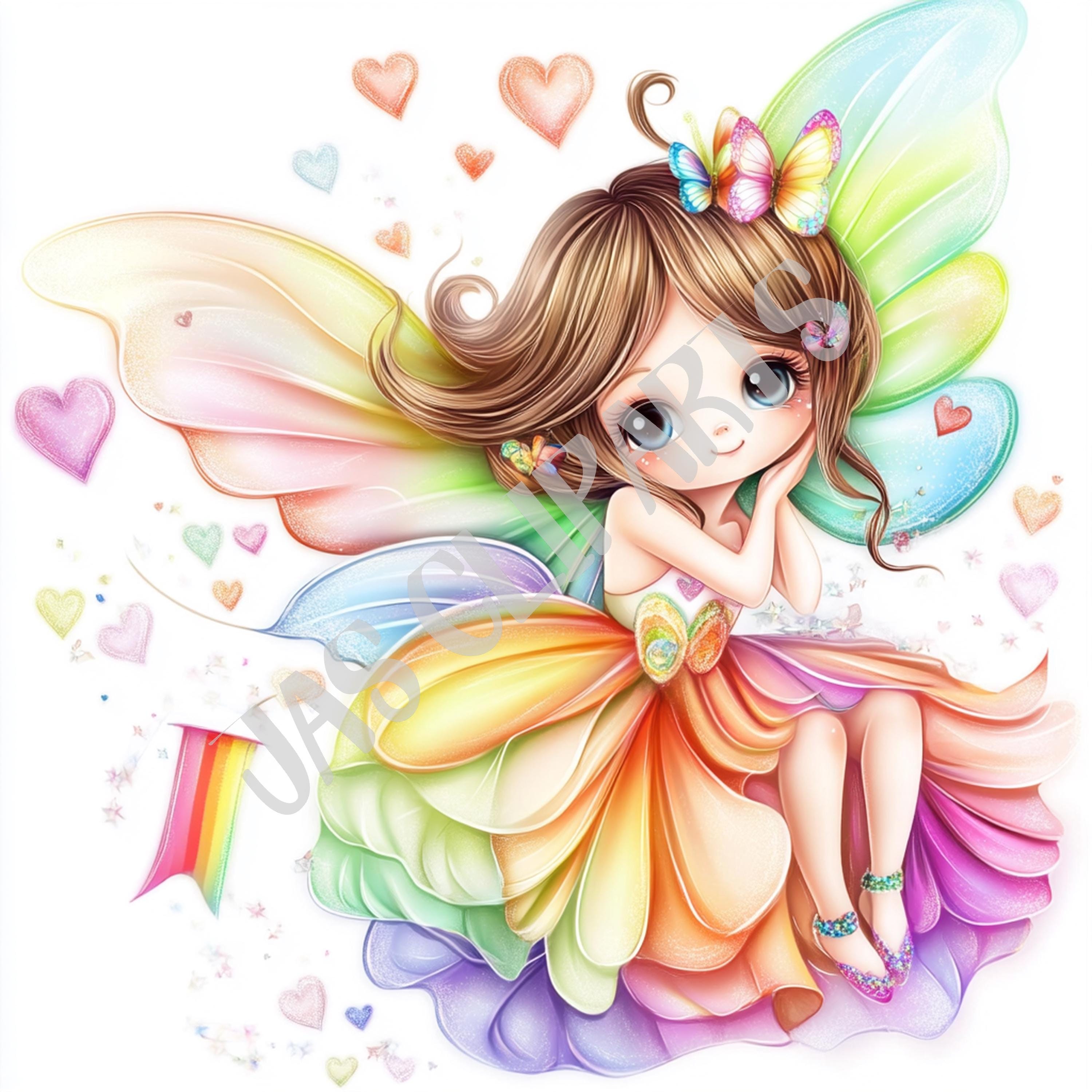 Rainbow Fairy Clipart PNG – Pastel Kids Illustration (digital Download ...