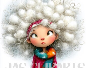 12 Quirky Whimsical Winter Girl Clipart: Cute Snowy Character Illustration, Cozy Christmas PNG for Stickers, Paper Crafts and Card making