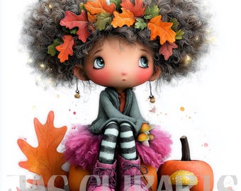 Fall Doll Clipart: Watercolor Autumn Girls, Scrapbooking Graphics (Digital Download Kit)