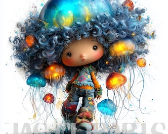 16 Undersea watercolor clipart: nursery decor, baby wall art, jellyfish, cute ocean animals png, Instant Download Paper Crafts Scrapbooking