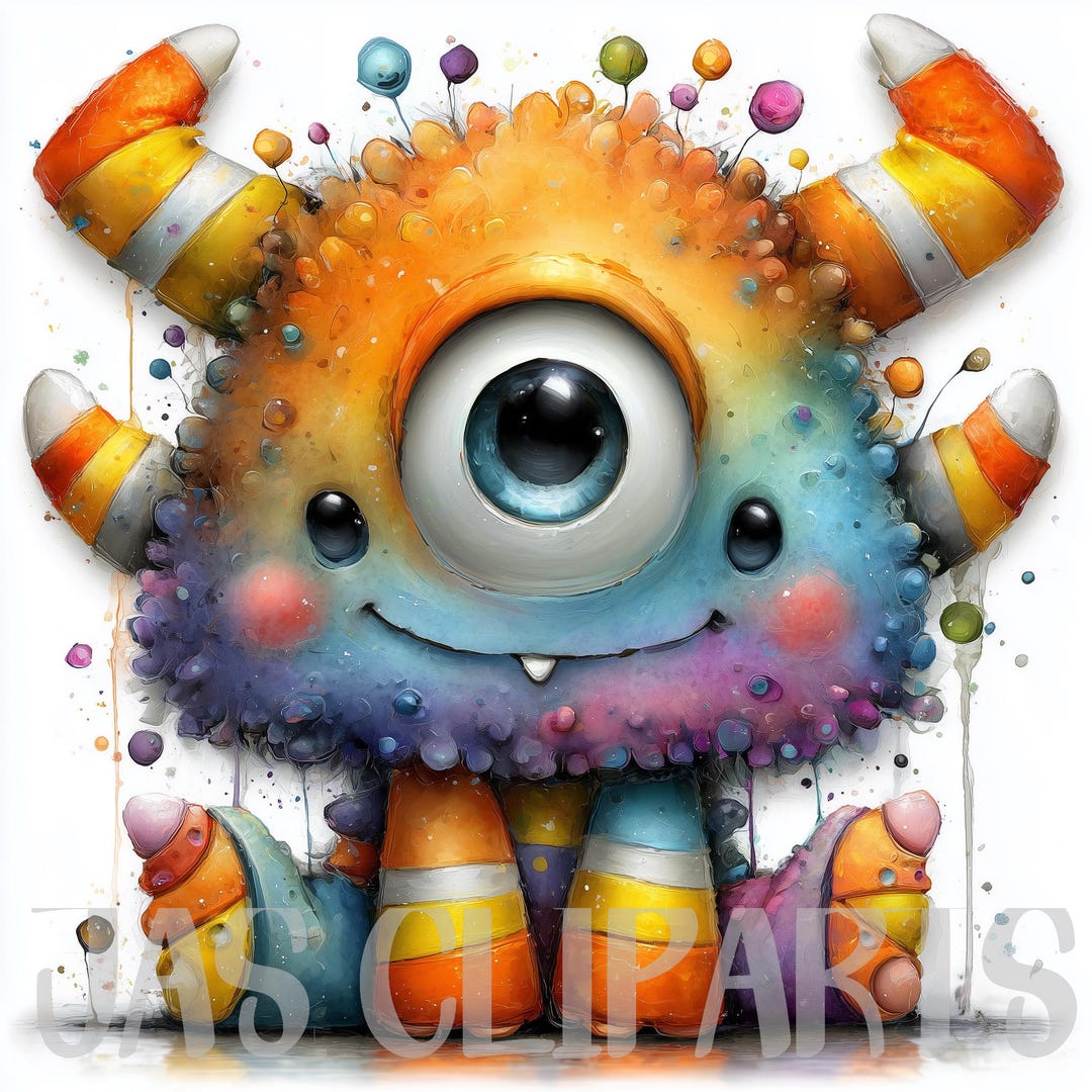 12 Cute Candy Corn Monster Clipart: Quirky Fantasy Halloween Watercolor ...