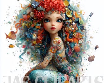 16 Clipart di sirene stravaganti: Clipart di sirene stravaganti, creazioni di carta, elementi da spiaggia per inviti di compleanno, biglietti d'auguri, decorazioni e creazioni di carta