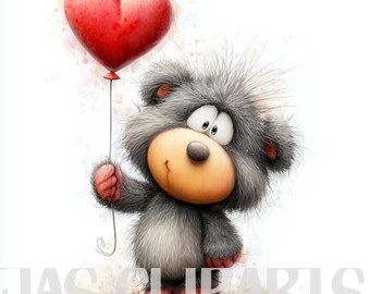 14 Valentine Animals Watercolor Clipart Bundle: Animals Valentine Day Clipart Whimsical Graphics Plush toy bear(Digital Download) #12