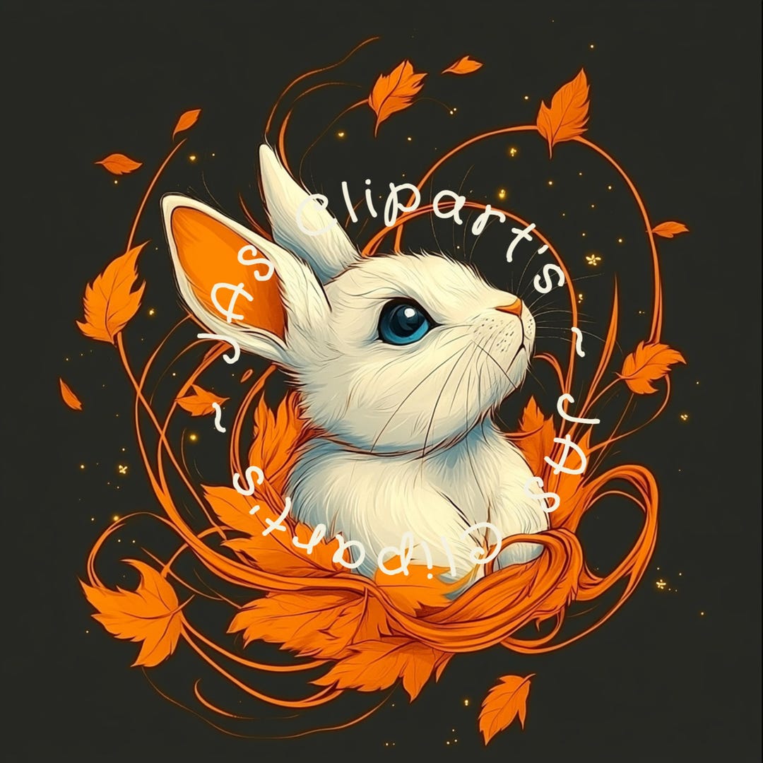 Autumn Bunny Clipart, Cute Fall Rabbit PNG, Woodland Animal Digital Art ...
