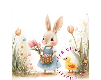 Watercolor Bunny Clipart | Spring Flowers, Rabbit PNG (digital Download ...