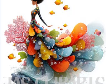 Watercolor Coral Reef Clipart: Ocean Princess Bundle (Digital Download)