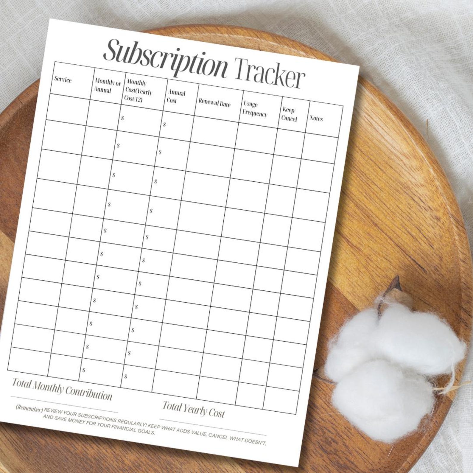 Subscription Tracker Printable | Digital Download | Online Subscription ...
