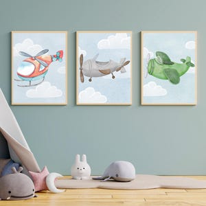 Airplane Nursery Decor, Vintage Plane Wall Art for Baby Boy Room, Airplane Prints for Nursery, Pilot Nursery Wall Art