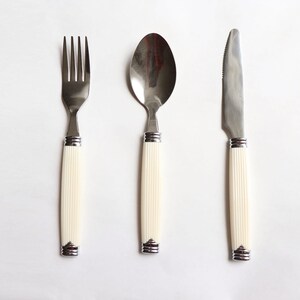 Vintage Cutlery Set with White Handle（1 Fork, 1 Spoon, 1 Knife）