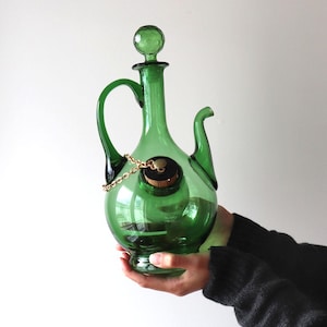 Vintage Green Dual-Chamber Carafe / Glass Pitcher