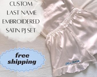 Personalized Bridesmaid Pajamas | Custom Monogrammed Satin PJ Set | Wedding Party Gift | Embroidered Bridal Sleepwear | Loungewear for Bride