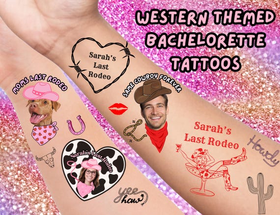 Nashville Bachelorette Tattoos -Customized Bachelorette Tattoos-Bach Party Favor - Custom Temporary Tattoos - Face Tattoos-Nash Bash Cowgirl