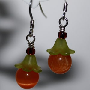 Earrings-Pumpkin Patch-Fall Harvest-Seasonal Earrings-Orange Halloween Earrings-Thanksgiving Earrings-Short Dangle-Fiber Optic Earrings image 1