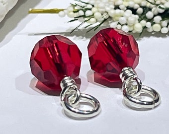 2 Charms - Light Siam Red Swarovski Crystal Hoop Charm Dangles-Interchangeable-Changeable Hoop Charms-Earring Charms-July Birthstone Charm