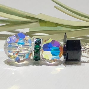 Necklace-Snowman-Swarovski Crystal Clear AB Snowman-Green Scarf-Snowman Pendant Necklace-Christmas-Old Man Winter-Snowmen-Charm-Dangle-Her