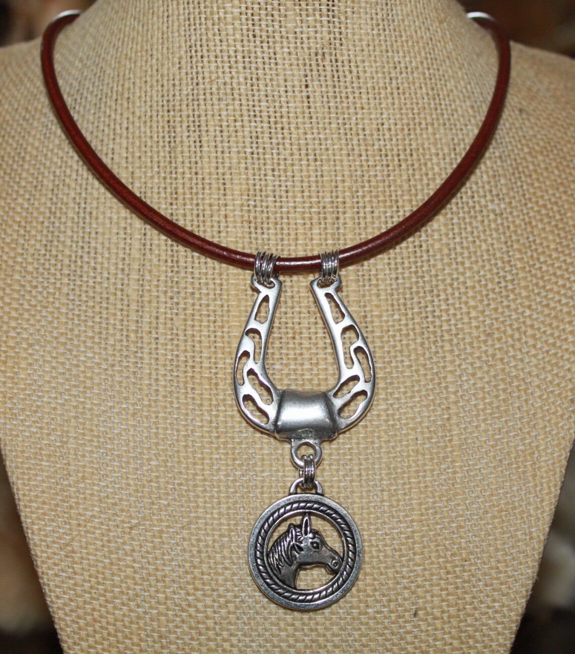 Horseshoe Pendant Necklacehorse Head Charmantiqued Etsy