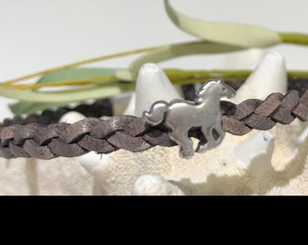 Braided Leather Horse Bracelet: Equestrian Boho Cuff