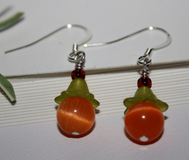 Earrings-Pumpkin Patch-Fall Harvest-Seasonal Earrings-Orange Halloween Earrings-Thanksgiving Earrings-Short Dangle-Fiber Optic Earrings image 2