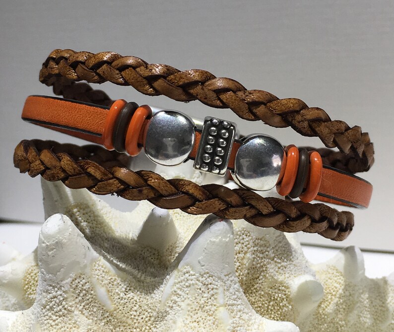 Bracelet-triple Strand Leather Cuff-triple Strand Boho-triple Strand 5mm Flat Leather-leather ...