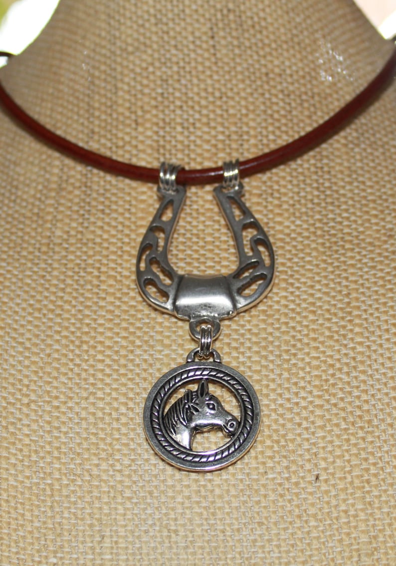 Horseshoe Pendant Necklacehorse Head Charmantiqued Etsy