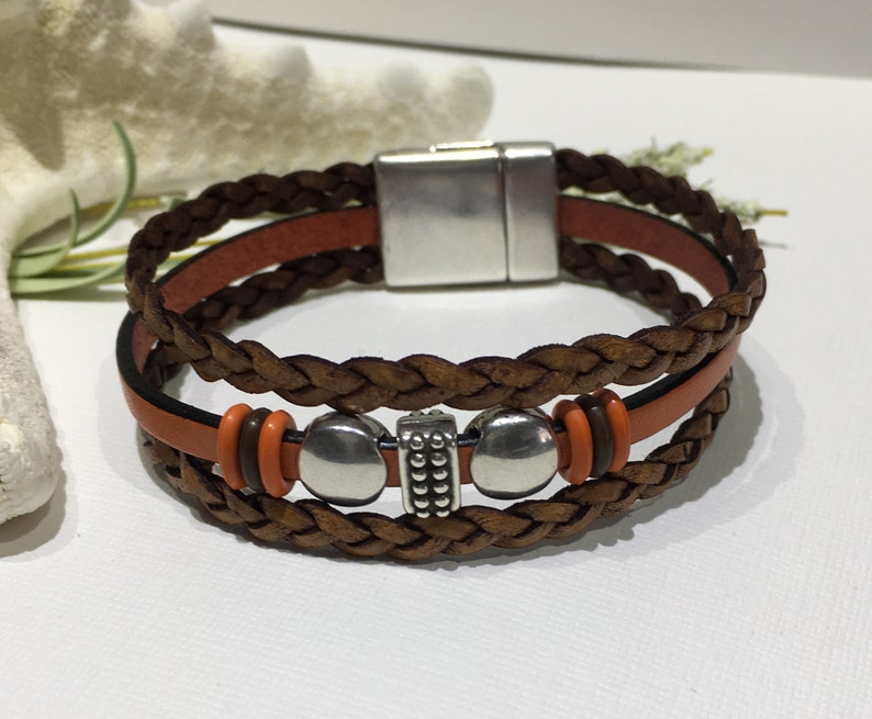 Bracelet-triple Strand Leather Cuff-triple Strand Boho-triple Strand 5mm Flat Leather-leather ...