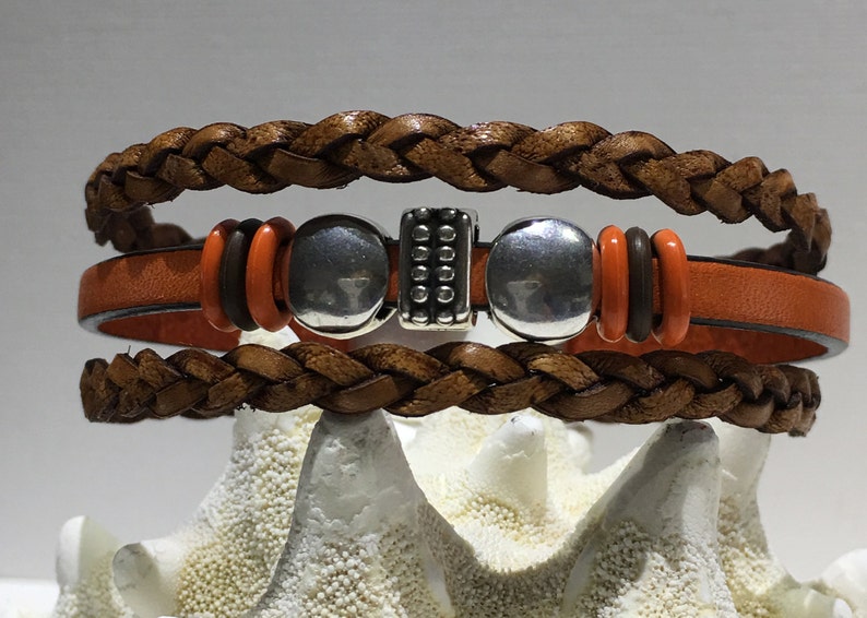 Bracelet-triple Strand Leather Cuff-triple Strand Boho-triple Strand 5mm Flat Leather-leather ...
