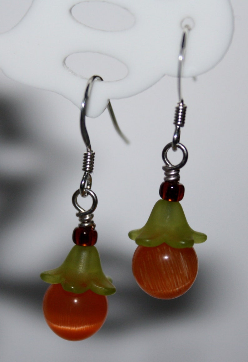 Earrings-Pumpkin Patch-Fall Harvest-Seasonal Earrings-Orange Halloween Earrings-Thanksgiving Earrings-Short Dangle-Fiber Optic Earrings image 1