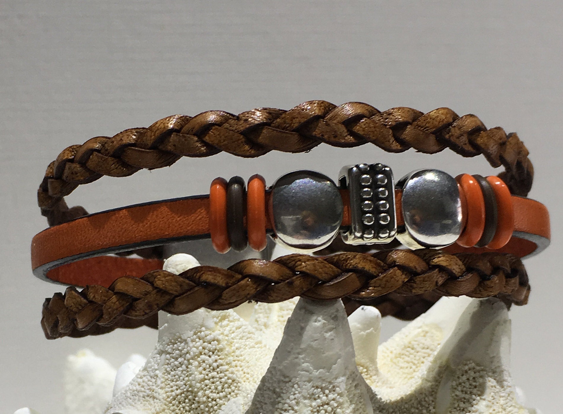 Bracelet-triple Strand Leather Cuff-triple Strand Boho-triple Strand 5mm Flat Leather-leather ...