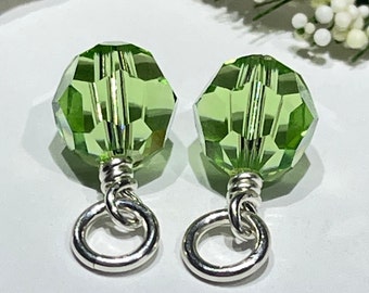 2 Charms - Peridot Green Swarovski Crystal Hoop Charm Dangles-Interchangeable-Changeable Hoop Charms-Earring Charms-August Birthstone Charm