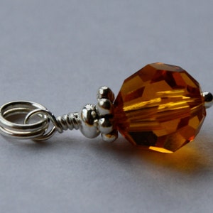 November-Topaz Charm-Round Swarovski Crystal Charm-Dark Gold Charm-Attachable Charm-Split Ring Charm-Birthstone-Birthday-Necklace-Bracelet