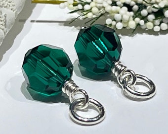 2 Charms - Emerald Green Swarovski Crystal Hoop Charm Dangles-Interchangeable-Changeable Hoop Charms-Earring Charms-May Birthstone Charm