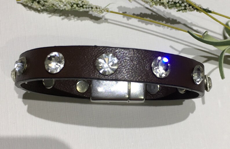 Braceletvegan Leather Cuff10mm Dark Brown Vegan Leather With Crystal