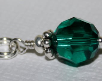 May-Emerald Green Charm-Round Swarovski Crystal-Charm-Sterling Silver Crystal Charm-Birthday-Birthstone-Necklace-Bracelet-Attachable Charm