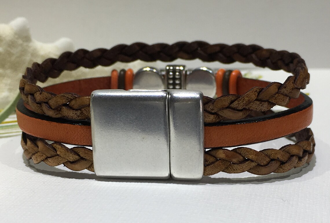 Bracelet-triple Strand Leather Cuff-triple Strand Boho-triple Strand 5mm Flat Leather-leather ...