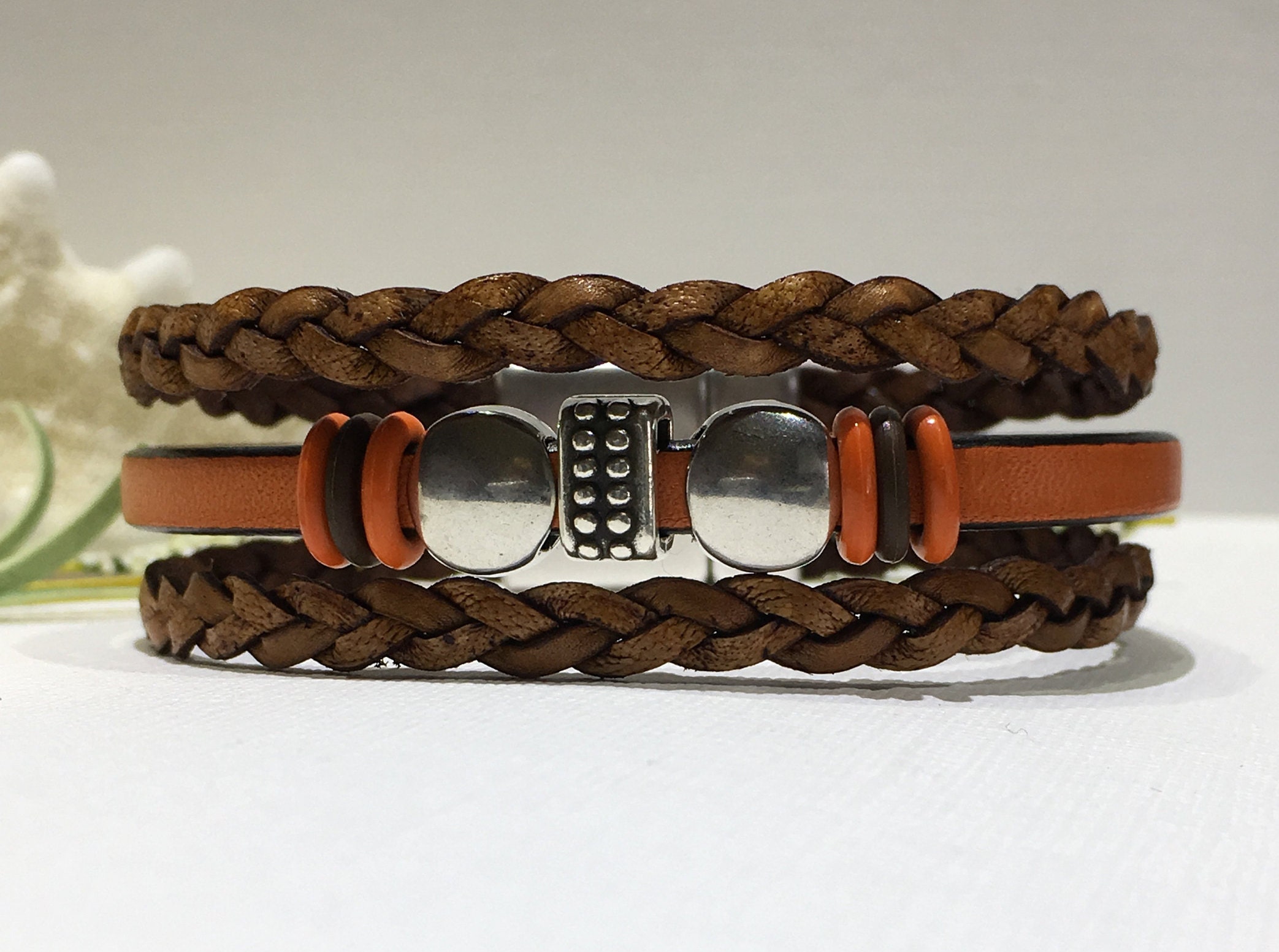 Bracelet-triple Strand Leather Cuff-triple Strand Boho-triple Strand 5mm Flat Leather-leather ...