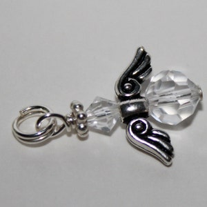 April-Clear Crystal Angel Charm-Birthstone Angel-Remembrance Charm-April Clear Swarovski Crystal Angel-Necklace Charm Holder-Guardian Angel image 1