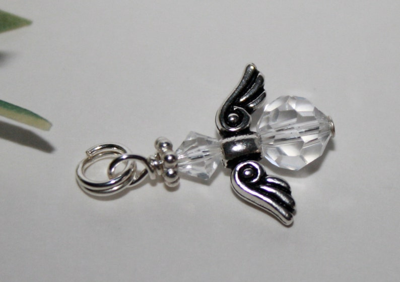 April-Clear Crystal Angel Charm-Birthstone Angel-Remembrance Charm-April Clear Swarovski Crystal Angel-Necklace Charm Holder-Guardian Angel image 1