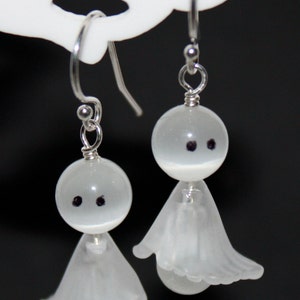 Ghost Earrings-Halloween Earrings-Friendly Casper White Ghosts-Ghost Short Drop Dangle Earrings-Fun Whimsy-Spirit-October Ghost-Seasonal image 1