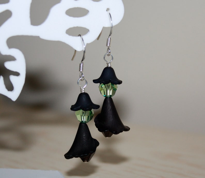 Halloween Witch Earrings, Wicked Witch, Green Face Witch, Halloween Accessories, Black Witch Earrings, Whimsy Witch Earrings image 1