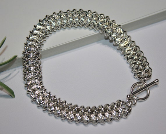 Bracelet-Flat Vertebrae Chainmaille Bracelet-Sterling Silver | Etsy