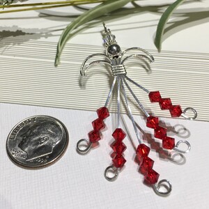 Pendant - 2 1/4 x 1 1/2 Inches Wired Angel Pendant With Light Siam Red Bicone Swarovski Crystal-Crystal Beaded Sterling Silver Angel-Angelic