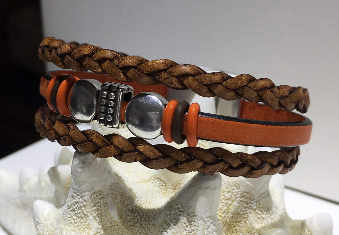 Bracelet-triple Strand Leather Cuff-triple Strand Boho-triple Strand 5mm Flat Leather-leather ...
