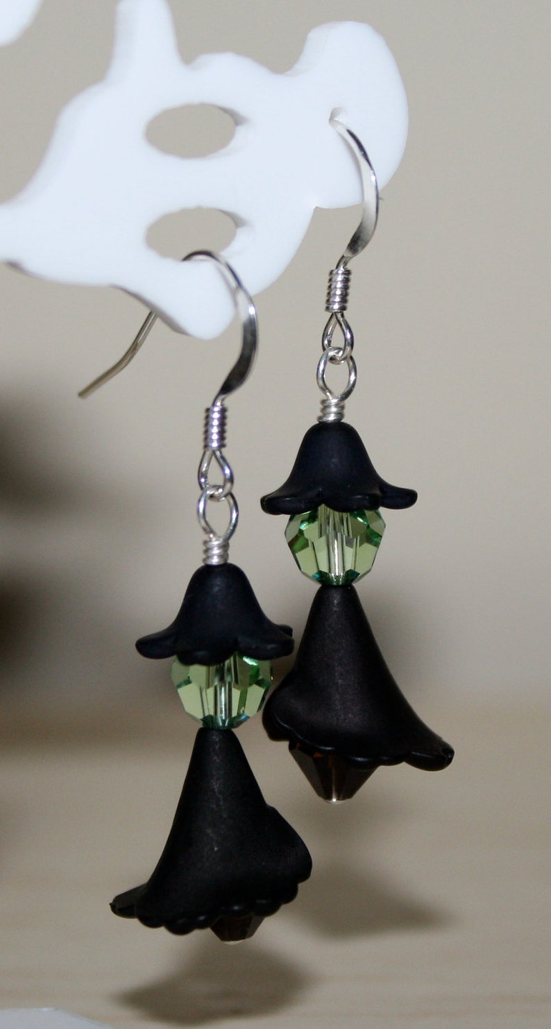 Halloween Witch Earrings, Wicked Witch, Green Face Witch, Halloween Accessories, Black Witch Earrings, Whimsy Witch Earrings image 2