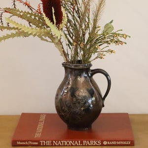 Vintage Studio Pottery Pitcher with Brown Glazing | Organic Modern Vase | Neutral Home Decor