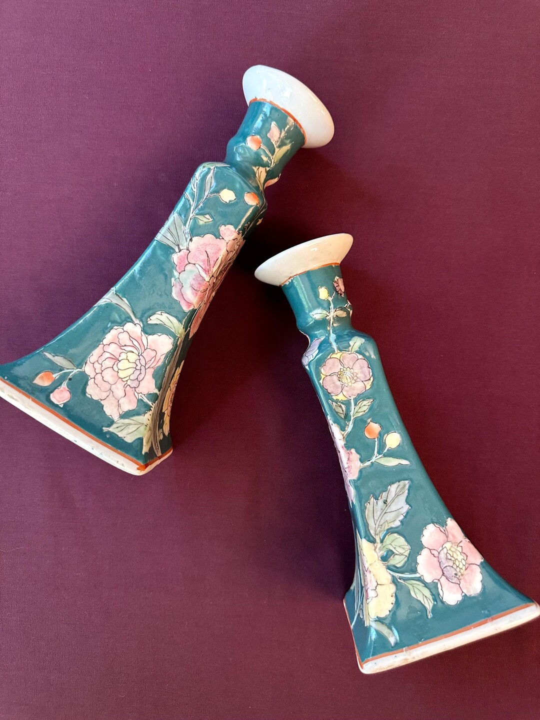 Porcelain Chinoiserie Candlestick Set - Large