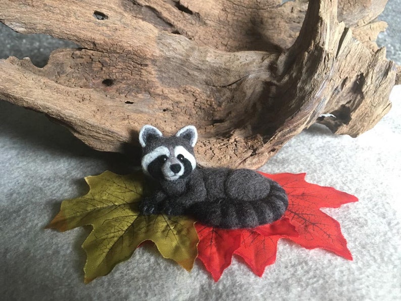 Needle Felted Raccoon Figurine Etsy