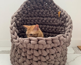 Cama acogedora para mascotas de algodón grueso tejido a crochet: cama para gatitos/gatos