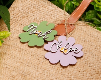 Custom Kids Name Tag, Flower Basket Tag, Daisy Bag Tag, Wooden Flower Tag, Back to School Bag Tag, Girls Gift, Basket Name Tag