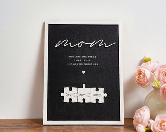 Mother's Day Wood Puzzle Sign, Custom Name Puzzle for Mom, Minimalist Mom Sign, Mom Puzzle Frame, Gift for Mom